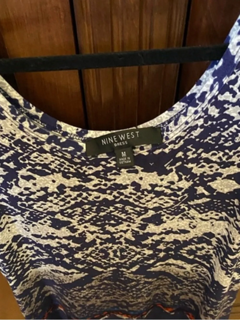 Nine West Blue and White Patterned Sleeveless Maxi Dress with Orange Accent - Picture 2 of 5